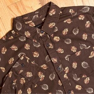 AllSaints Mens Wieppe Leaf Print Shirt Brown Small Long Sleeve Button Down